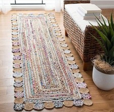 Alfombra rectangular de algodón yute multicolor bohemia trenzada a mano arte y artesanía segunda mano  Embacar hacia Mexico