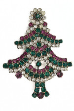 Broche de Natal designer high-end brincalhão rosa branco verde vidro prata placa, usado comprar usado  Enviando para Brazil