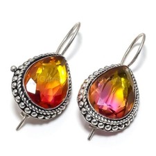 Conjunto de brincos novos joias prata 925 pedra turmalina bicolor canal pendurado comprar usado  Enviando para Brazil