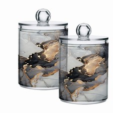 Pacote com 2 potes de plástico transparente dispensador Qtip mármore ouro preto, usado comprar usado  Enviando para Brazil