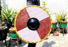 Escudo de madeira viking medieval feito à mão 24" LARP escudo pronto para batalha viking comprar usado  Enviando para Brazil