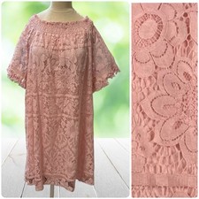 Vestido de Encaje 4X Melocotón Sobre Hombro Descubierto Flecos Transparente Forrado Boho Invitado de Boda Nuevo sin Etiquetas segunda mano  Embacar hacia Mexico