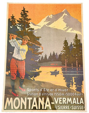 MONTANA VERMALA GOLFE ESPORTE SUÍÇA EUROPA PÔSTER VINTAGE FINO - ORIGINAL!!!! comprar usado  Enviando para Brazil
