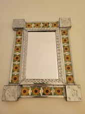 ARTE POPULAR VINTAGE MEXICANA ESPELHO ESTANHO PERFURADOR METAL GIRASSOL AZULEJO 8,5 X 11 comprar usado  Enviando para Brazil