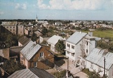 AK Grajewo - Widok otolny - Widok miejscowości z domami i kościołem - 1961 na sprzedaż  Wysyłka do Poland