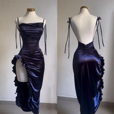 Vestido longo sexy cetim bodycon feminino vintage sem costas sem alças babados vestidos comprar usado  Enviando para Brazil