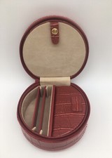 Porta-joias/mini mala vermelha réptil crocodilo couro sintético redondo com espelho comprar usado  Enviando para Brazil