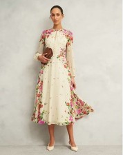 Vestido de seda Hobbs Eva estampa floral creme tamanho UK 10 (EUA 6) RRP £349 mangas compridas, usado comprar usado  Enviando para Brazil