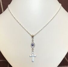 Colar de corrente Diamante Evil Eye e egípcio Ankh Crux Ansata cruz 18" comprar usado  Enviando para Brazil