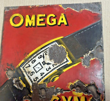 Placa de metal OMEGA WATCHES esmalte PUBLICIDADE PROCELIAN EM RELEVO VERMELHO dano comprar usado  Enviando para Brazil