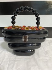 Bolsa de acrílico preta com plástico colorido veja através de pedras falsas e alça de contas., usado comprar usado  Enviando para Brazil