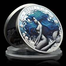 Moneda artesanías de metal decoración habitación sirena azul plata medalla coleccionar regalo segunda mano  Embacar hacia Mexico