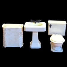 Juego de 3 muebles para casa de muñecas RENWAL de colección años 40 marfil baño inodoro lavabo segunda mano  Embacar hacia Mexico