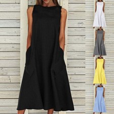 Vestido feminino linha A plus size verão sem mangas bolsos grandes soltos cor sólida E comprar usado  Enviando para Brazil