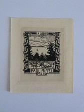 Exlibris für Med. Dr. Paul Riffel. Motiv: Landschaft mit See, eingerahmt von Fis comprar usado  Enviando para Brazil