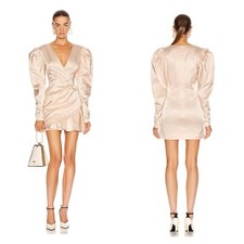Vestido ROTATE cetim rosa bronzeado tamanho 4 mini Aiken manga longa coquetel babado puff comprar usado  Enviando para Brazil