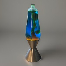 Lâmpada de lava original alta cera amarela azul líquido XL 52 oz com base prataLEIA comprar usado  Enviando para Brazil