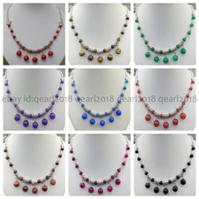 Lindo colar de prata tibetano pingente de contas redondas multicoloridas 6-10 mm 18"" comprar usado  Enviando para Brazil