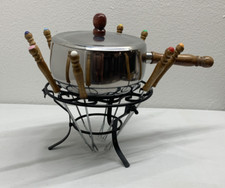Conjunto de fondue retrô - Pote - Tampa - Suporte - Oito garfos de fondue vintage comprar usado  Enviando para Brazil