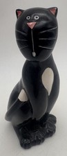 Estatueta de cerâmica gato preto extravagante pintada à mão patas brancas e peito 5” comprar usado  Enviando para Brazil