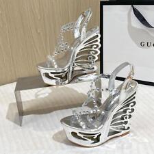Sandálias femininas plataforma sem salto cunha alta strass alça peep toe sapatos clube comprar usado  Enviando para Brazil