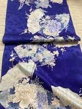 @@ Tela de seda kimono japonés vintage / tejido liso, azul marino, sakura D33 segunda mano  Embacar hacia Mexico
