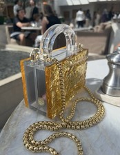 Bolsa de acrílico feita à mão L’Afshar Leon mini gelo esmagado ouro espelho comprar usado  Enviando para Brazil