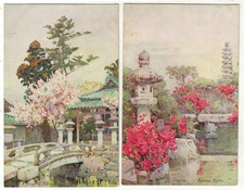 2 cartões postais desenhados por artista Tuck "Flores e Jardins do Japão" flor de cerejeira, usado comprar usado  Enviando para Brazil