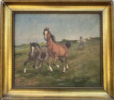 Pasto impressionista de verão com cavalos e pintura a óleo antiga de construtor comprar usado  Enviando para Brazil
