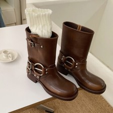 Botas de equitação femininas góticas punk meia panturrilha retrô biqueira quadrada salto robusto bota de motociclista comprar usado  Enviando para Brazil