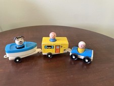 Vintage Fisher Price Little People #685 #686 Carro Barco Campista de Madeira 1968 Conjunto Azul comprar usado  Enviando para Brazil