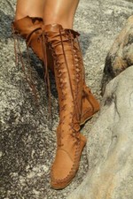 Usado, Mocassins femininos vintage acima do joelho botas Roma couro com cadarço sapatos baixos comprar usado  Enviando para Brazil