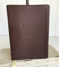 Vintage 1997 Mahogany Leather Travel Atlas City and World Maps 4523 na sprzedaż  Wysyłka do Poland