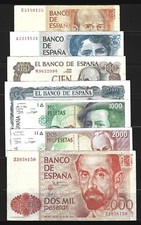 ESPAÑA - SPAIN  Lote 7  billetes 1970-1992 Todos diferentes  MBC- a  EBC segunda mano  Embacar hacia Mexico