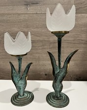 Castiçais vintage de vidro fosco em forma de flor de tulipa haste de latão conjunto de 2, usado comprar usado  Enviando para Brazil