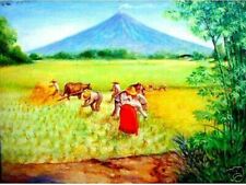 Pintura a óleo Harvest Amidst Volcano Art Filipinas 18x24, usado comprar usado  Enviando para Brazil