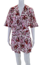Usado, Vestido de seda abstrato feminino IRO com zíper lateral manga curta gola V rosa tamanho FR 34 comprar usado  Enviando para Brazil