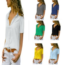Blusa feminina 2025 de chiffon manga curta com botões gola V feminina P-5XL comprar usado  Enviando para Brazil