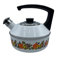 Chaleira de chá vintage esmalte apito Áustria e-mail Primavera retrô floral verde ouro comprar usado  Enviando para Brazil