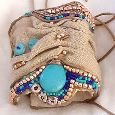 Bracelete de punho costurado em tecido artesanal envolto em fio frisado étnico Boho arte tribal comprar usado  Enviando para Brazil