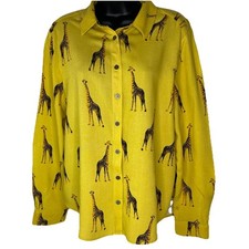 Blusa feminina Jane and Delancey grande com botões amarelo dourado estampa girafa comprar usado  Enviando para Brazil