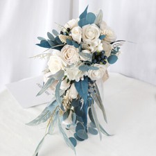 Buquê azul pavão seda flor falsa forma de gota nupcial decoração de casamento faça você mesmo comprar usado  Enviando para Brazil