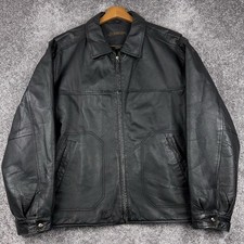 Jaqueta St John's Bay masculina vintage GG preta forrada em colcha couro bombardeiro zíper completo, usado comprar usado  Enviando para Brazil