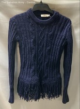Suéter Pulôver Feminino Tory Burch Azul Manga Longa Gola Redonda Franja Tamanho Pequeno comprar usado  Enviando para Brazil