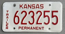 Placa de licença de reboque permanente KS Kansas Lic branca vermelha comprar usado  Enviando para Brazil