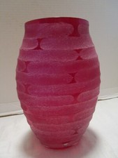 Vaso de vidro vintage vermelho pesado fosco jateado arte vidro geada bandas texturizadas comprar usado  Enviando para Brazil