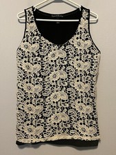 Camisa regata feminina French Laundry grande preta/marfim sobreposição de crochê comprar usado  Enviando para Brazil