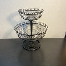 Cesta de arame francesa antiga 2 camadas aro articulado recortado bordas de cesta, usado comprar usado  Enviando para Brazil