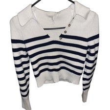 Usado, Suéter cropped listrado com colarinho cinza feliz TAMANHO PEQUENO BRANCO AZUL MARINHO comprar usado  Enviando para Brazil