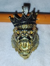 Usado, Pingente Gorilla King prata 925 com sobreposição de ouro 10k diamante preto Cz  comprar usado  Enviando para Brazil